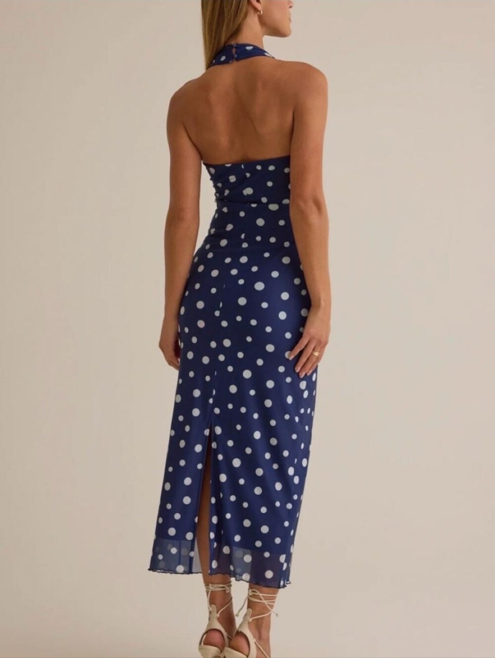 NWT Altar'd State Navy Polka Dot Halter Midi Dress Size S